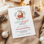 Christmas Santa Onederful First Birthday Invitation<br><div class="desc">It's the most ONEderful time of the year! Santa Sleigh first birthday party invitation with watercolor santa headr,  christmas wreath and red polka dot back.</div>