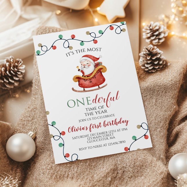 Christmas Santa Onederful First Birthday Invitation (Creator Uploaded)