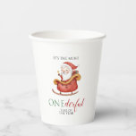 Christmas Santa Onederful First Birthday Paper Cups<br><div class="desc">It's the most ONEderful time of the year! Santa Sleigh first birthday party cups with watercolor santa in sleigh.</div>