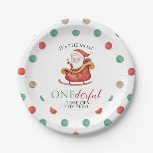 Christmas Santa Onederful First Birthday Paper Pla Plate