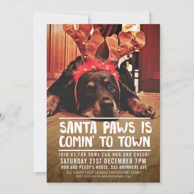CHRISTMAS SANTA PAWS PARTY PHOTO INVITATION (Front)