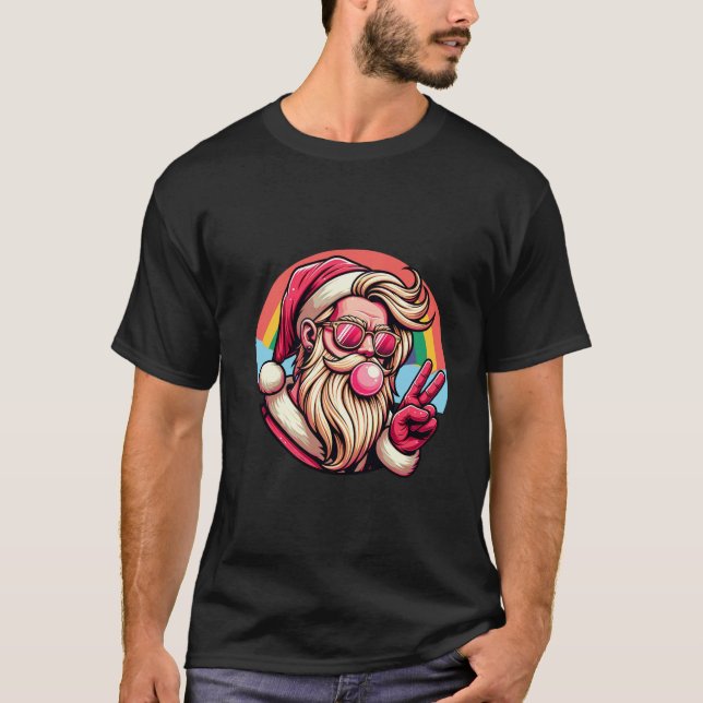 Christmas Santa Peace Pink Xmas Bubble Gum Gay Rai T-Shirt (Front)
