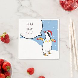 Christmas Santa Penguin Says Napkin