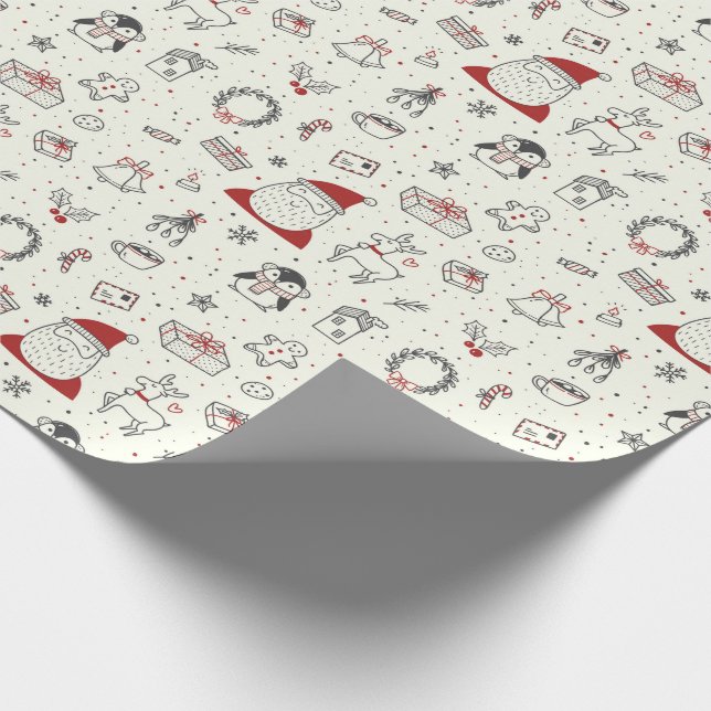 Christmas Santa, Penguins, Rudolph and More Wrapping Paper (Corner)