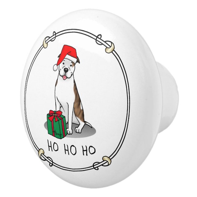 Christmas Santa Pit Bull (lt brindle white 3) Cute Ceramic Knob (Right)