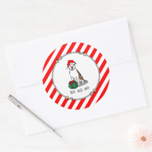 Christmas Santa Pit Bull (lt brindle white 3) Cute Classic Round Sticker