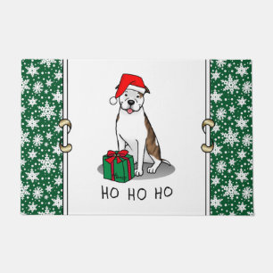 Christmas Santa Pit Bull (lt brindle white 3) Cute Doormat