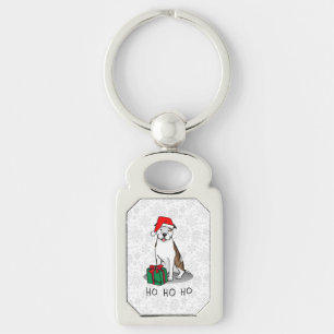 Christmas Santa Pit Bull (lt brindle white 3) Cute Key Ring
