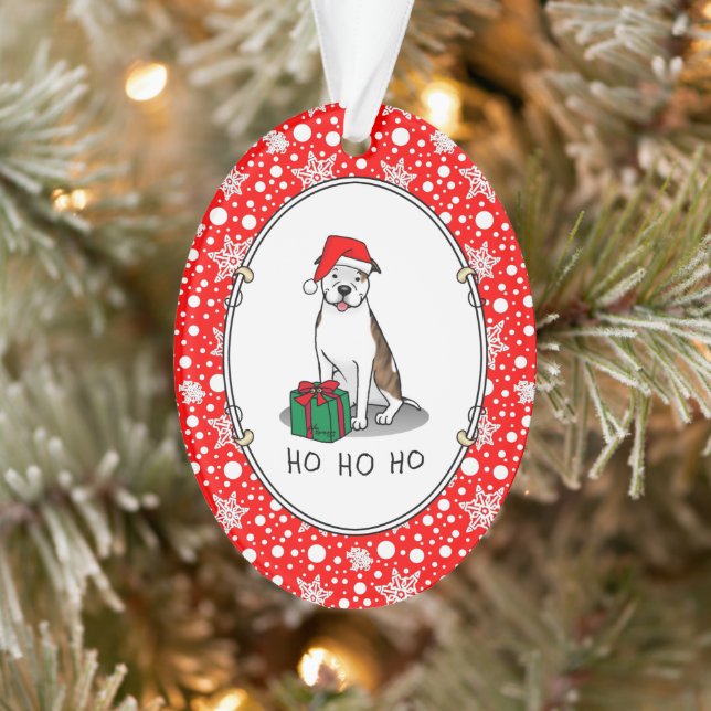 Christmas Santa Pit Bull (lt brindle white 3) Cute Ornament (Tree)