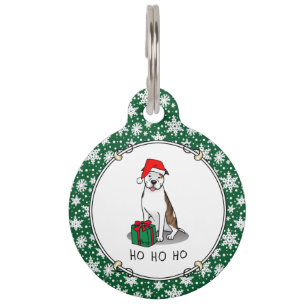 Christmas Santa Pit Bull (lt brindle white 3) Cute Pet Tag