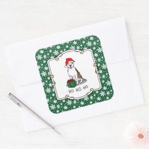 Christmas Santa Pit Bull (lt brindle white 3) Cute Square Sticker