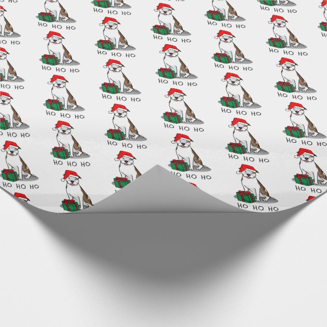 Christmas Santa Pit Bull (lt brindle white 3) Cute Wrapping Paper (Corner)