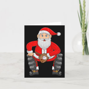 Christmas Santa Playing Baseball Catcher Xmas Srts Card