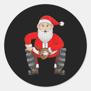 Christmas Santa Playing Baseball Catcher Xmas Srts Classic Round Sticker