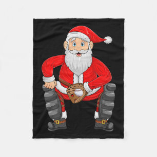 Christmas Santa Playing Baseball Catcher Xmas Srts Fleece Blanket