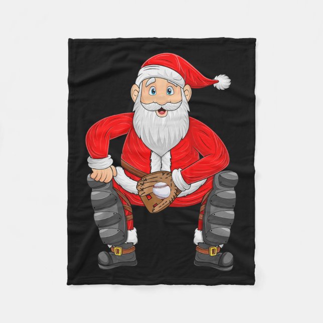 Christmas Santa Playing Baseball Catcher Xmas Srts Fleece Blanket (Front)
