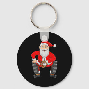 Christmas Santa Playing Baseball Catcher Xmas Srts Key Ring