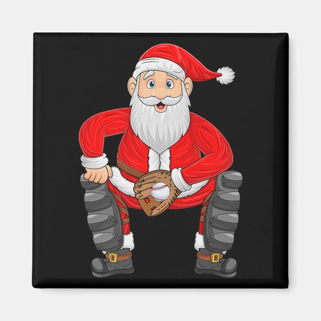 Christmas Santa Playing Baseball Catcher Xmas Srts Magnet (Front)