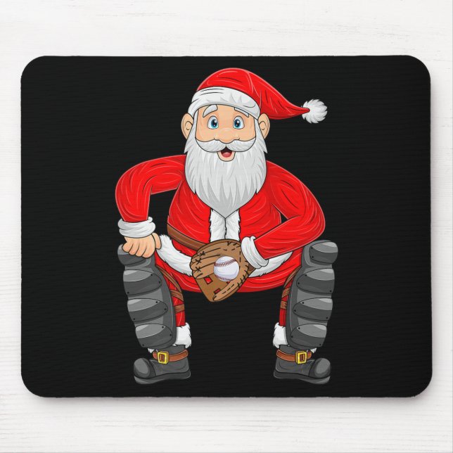 Christmas Santa Playing Baseball Catcher Xmas Srts Mouse Mat (Front)