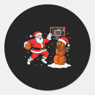 Christmas Santa Playing Basketball Snowman Classic Round Sticker