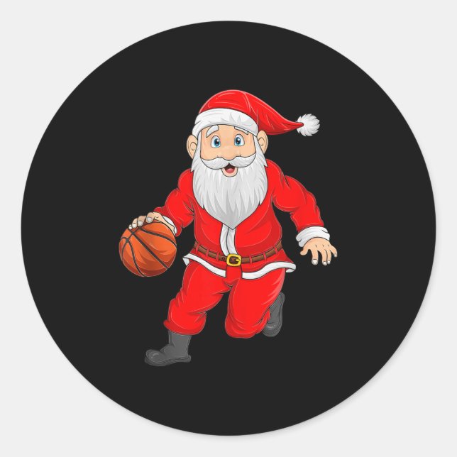 Christmas Santa Playing Basketball Xmas Funny Srts Classic Round Sticker (Front)