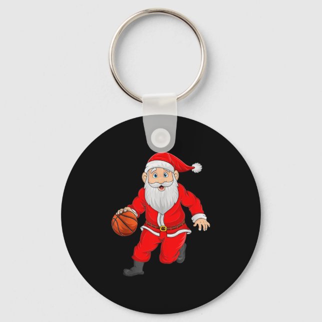 Christmas Santa Playing Basketball Xmas Funny Srts Key Ring (Front)