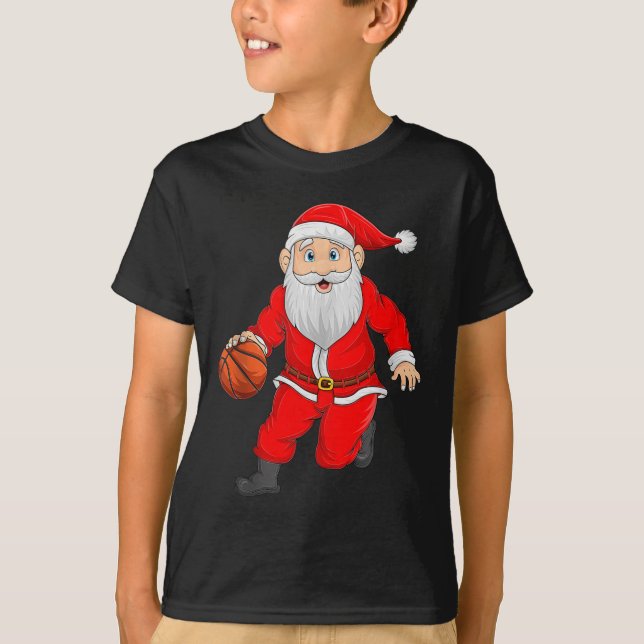 Christmas Santa Playing Basketball Xmas Funny Srts T-Shirt (Front)