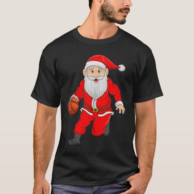 Christmas Santa Playing Basketball Xmas Funny Srts T-Shirt (Front)