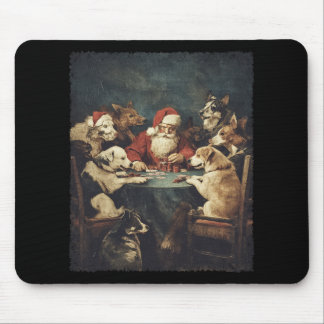Christmas Santa Playing Cards Dogs Playing Poker  Mouse Mat