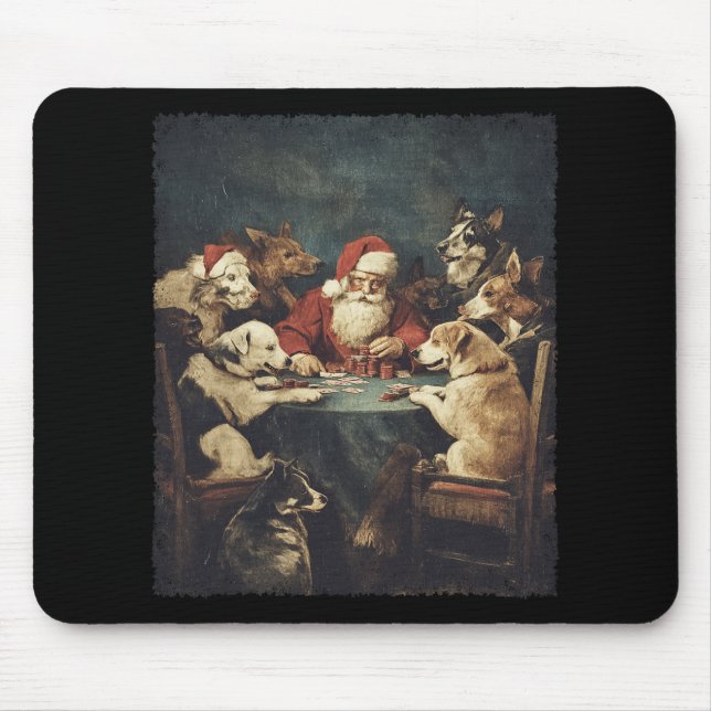 Christmas Santa Playing Cards Dogs Playing Poker  Mouse Mat (Front)