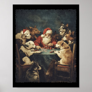 Christmas Santa Playing Cards Dogs Playing Poker  Poster