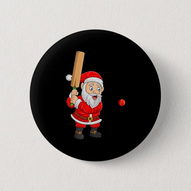 Christmas Santa Playing Cricket Xmas Funny Srts Pl 6 Cm Round Badge (Front)