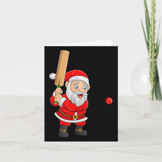 Christmas Santa Playing Cricket Xmas Funny Srts Pl Card (Front)