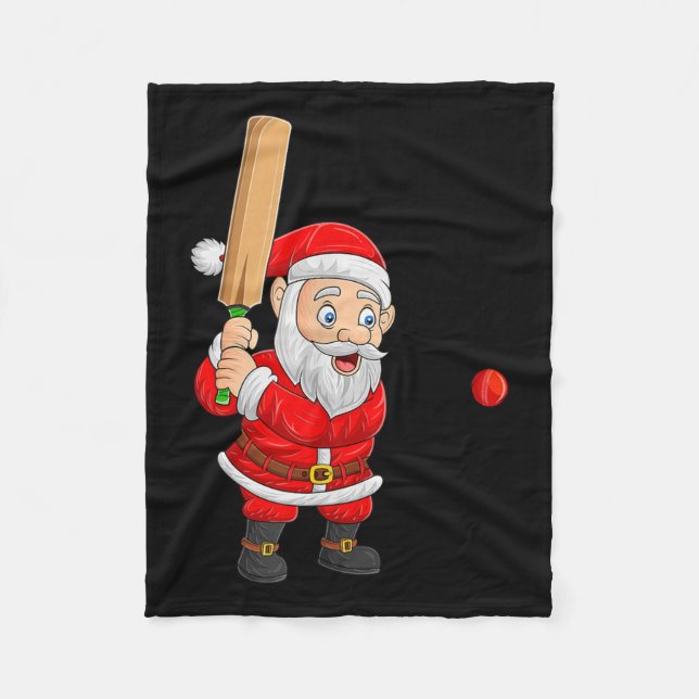 Christmas Santa Playing Cricket Xmas Funny Srts Pl Fleece Blanket (Front)