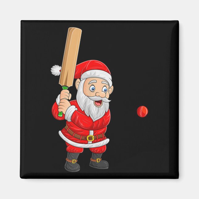 Christmas Santa Playing Cricket Xmas Funny Srts Pl Magnet (Front)