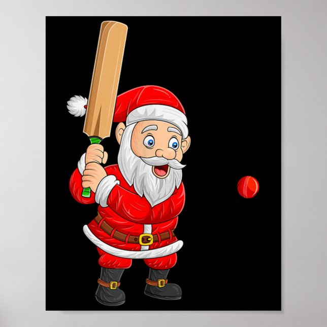Christmas Santa Playing Cricket Xmas Funny Srts Pl Poster (Front)