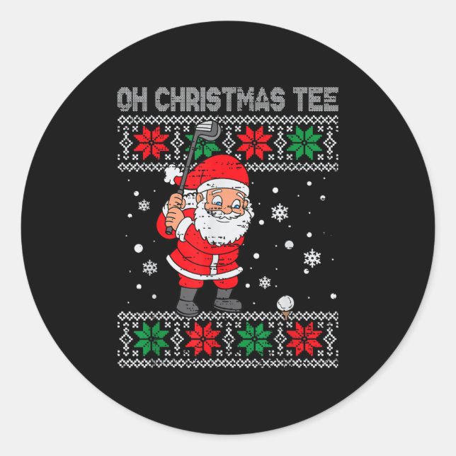 Christmas Santa Playing Golf Xmas Golfer For Mens  Classic Round Sticker (Front)