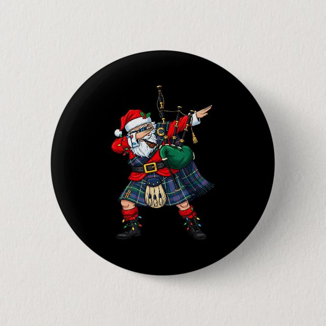 Christmas Santa Playing Scottish Bagpes Funny Holi 6 Cm Round Badge (Front)