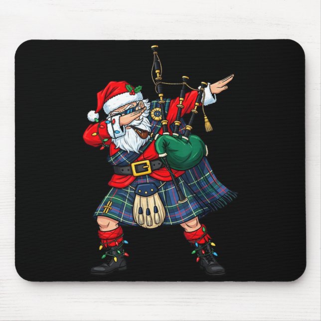 Christmas Santa Playing Scottish Bagpes Funny Holi Mouse Mat (Front)