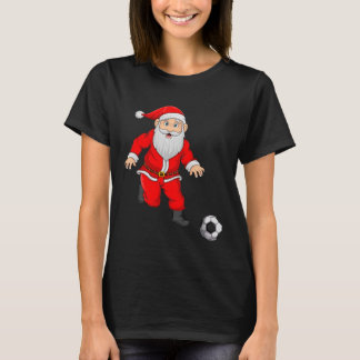 Christmas Santa Playing Soccer Football Xmas Sport T-Shirt