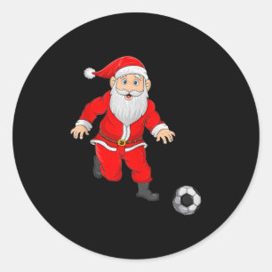 Christmas Santa Playing Soccer Football Xmas Srts  Classic Round Sticker