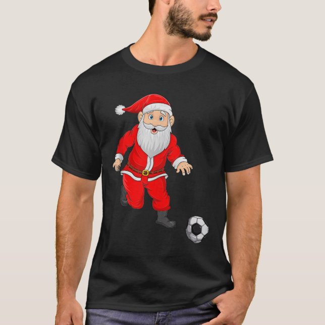 Christmas Santa Playing Soccer Football Xmas Srts  T-Shirt (Front)