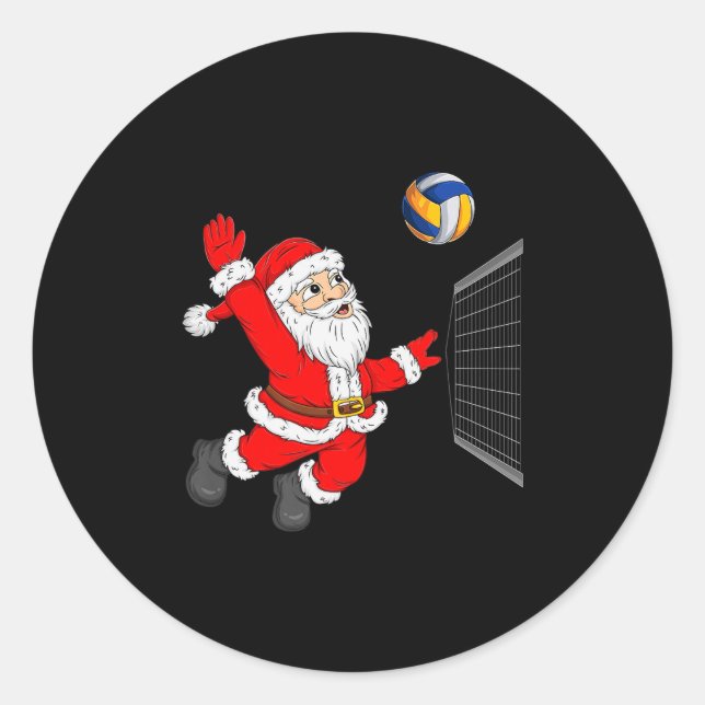 Christmas Santa Playing Volleyball Xmas Funny Srts Classic Round Sticker (Front)
