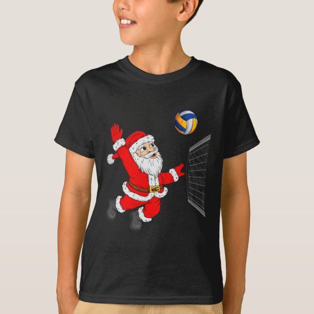 Christmas Santa Playing Volleyball Xmas Funny Srts T-Shirt (Front)