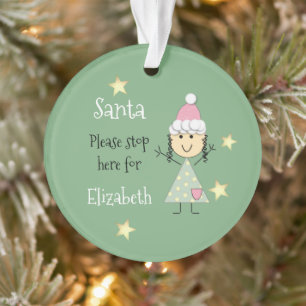 Christmas santa please stop here green ornament