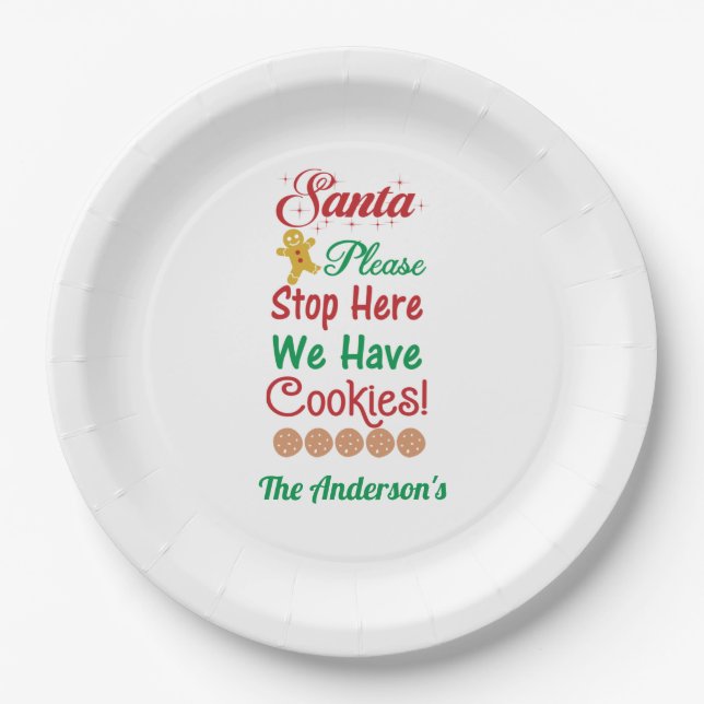 Christmas Santa Please Stop Here We have cookies  Paper Plate (Front)