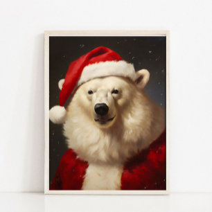 Christmas Santa Polar Bear Vintage Portrait Victor Poster