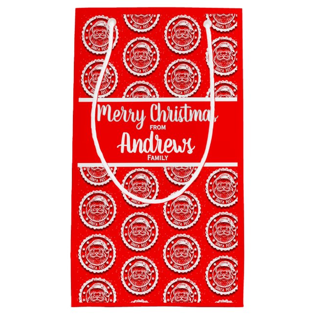 Christmas Santa Post Customisable on Red Small Gift Bag (Front)