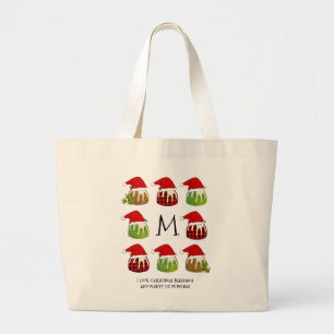 Christmas Santa Puddings Monogram Large Tote Bag