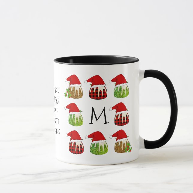 Christmas Santa Puddings Monogram Mug (Right)
